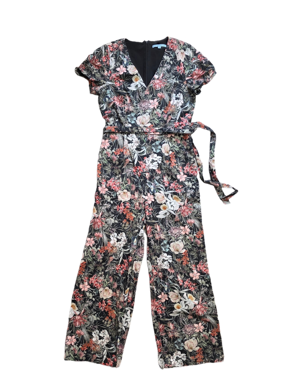 ANTONIO MELANI Black Floral V-Neck Wide-Leg Jumpsuit Size 10